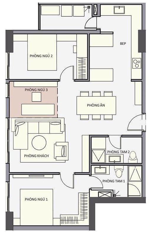 Layout căn hộ B3 & B6 - 2PN + 1, diện tích 87m² dự án Valéo Đầm Sen
