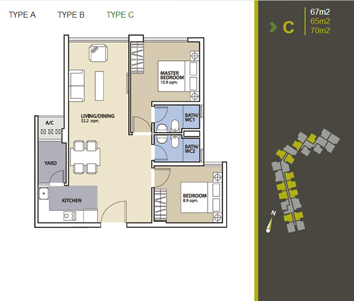 Layout căn hộ 2 phòng ngủ 67m² phân khu Ruby Precinct Celadon City