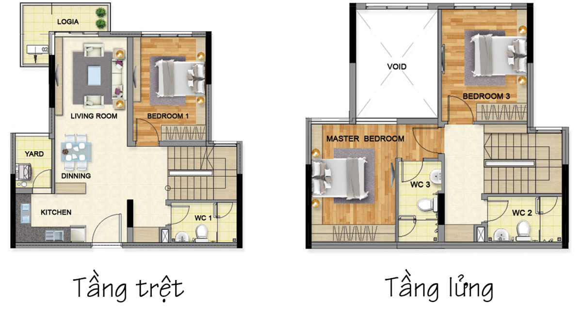 Layout căn hộ Duplex 3 phòng ngủ 114m² phân khu Emerald Celadon City