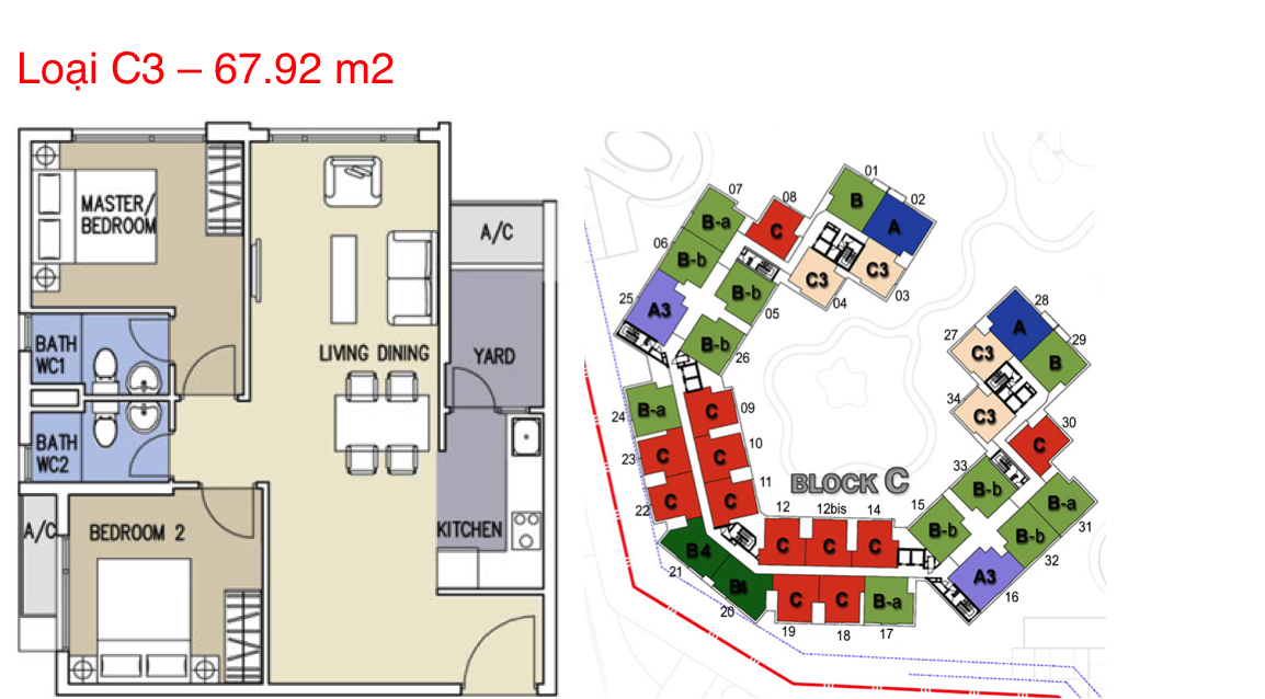 Layout căn hộ 2 phòng ngủ 67.9m² phân khu Ruby Precinct Celadon City