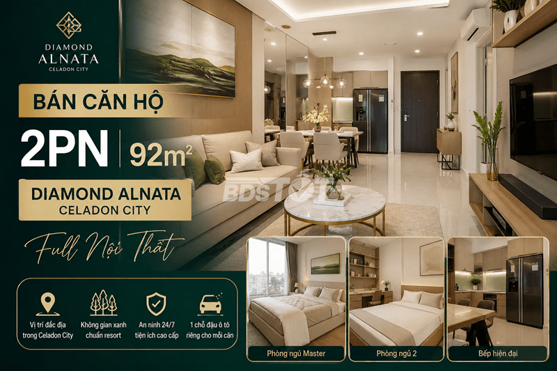 Bán căn hộ 2PN 92m² Diamond Alnata Celadon City – Full Nội Thất