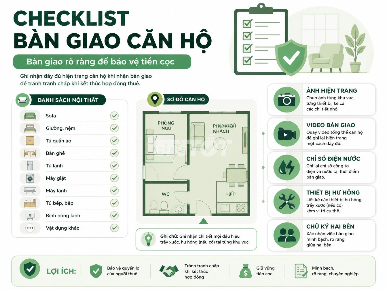 Bi&ecirc;n bản b&agrave;n giao căn hộ v&agrave; danh s&aacute;ch nội thất khi thu&ecirc; nh&agrave;
