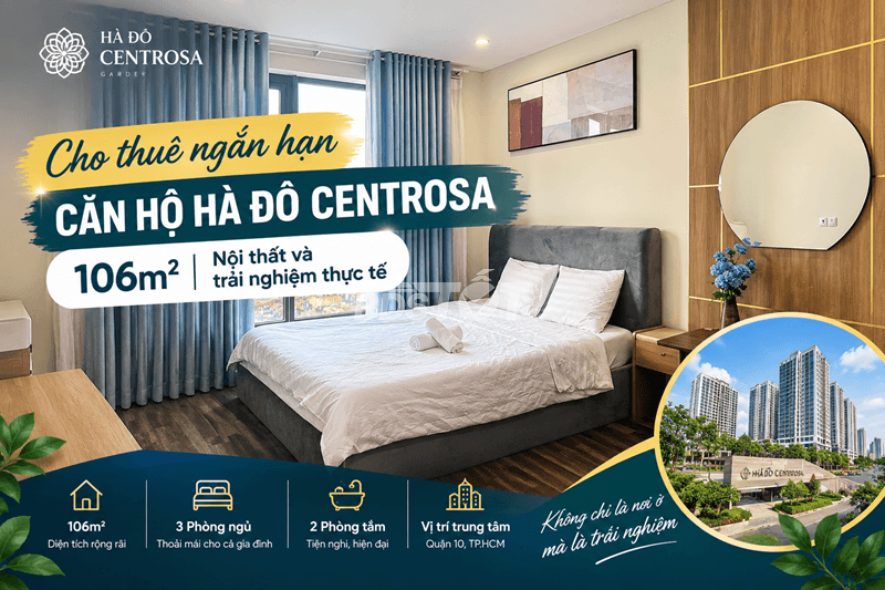 Cho thuê ngắn hạn căn hộ Hà Đô Centrosa 106m² – Nội thất và trải nghiệm thực tế