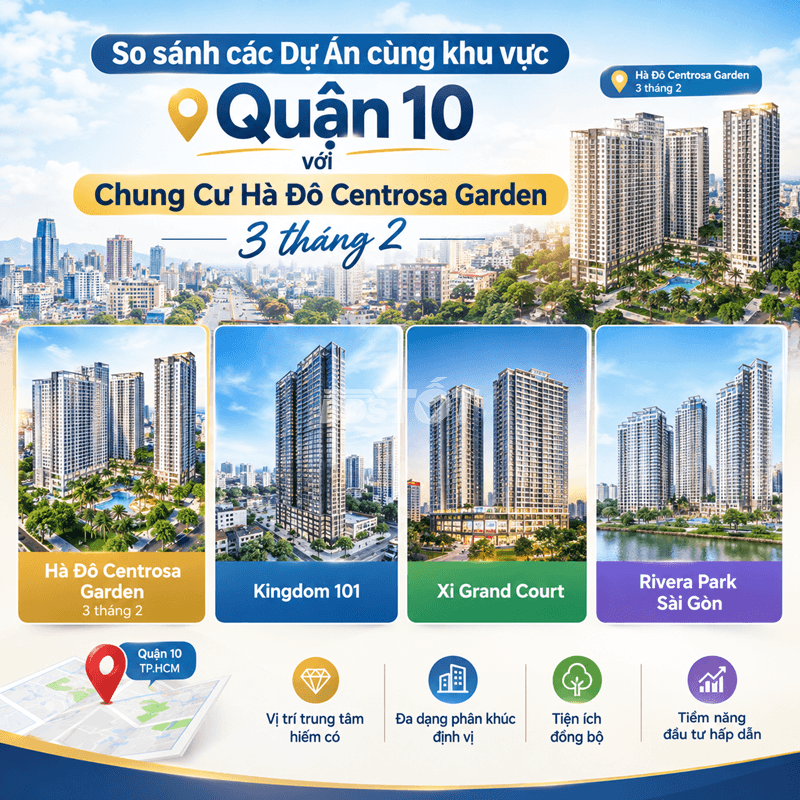 So sánh các Dự Án cùng khu vực Quận 10 với Chung Cư Hà Đô Centrosa Garden 3 tháng 2